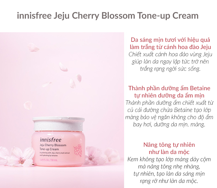 Kem Dưỡng Innisfree Jeju Cherry Blossom Tone Up Trắng Da 50ml