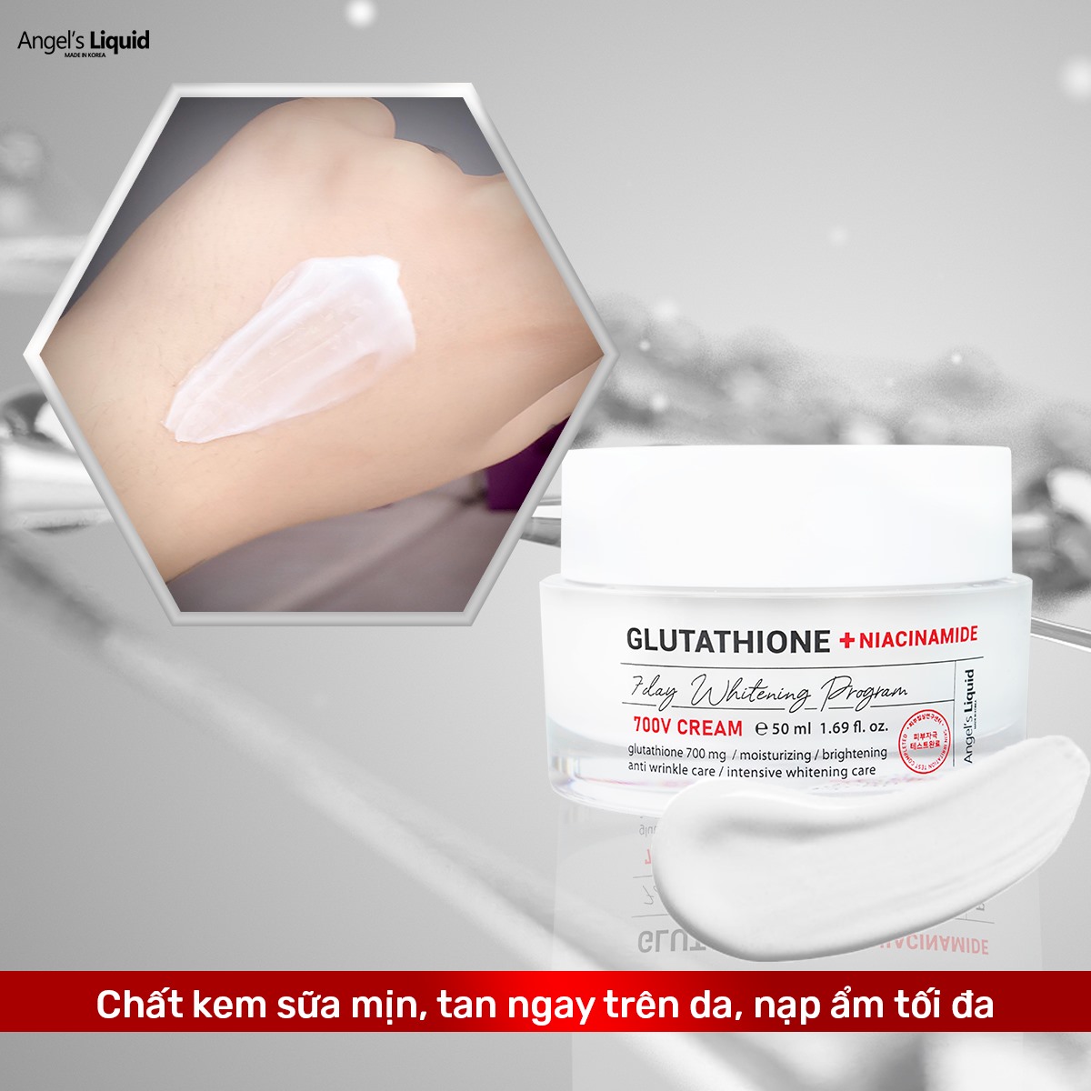Kem Dưỡng Angel's Liquid Glutathione + Niacinamide 7 Day Whitening Program 700V Cream Dưỡng Sáng Da, Mờ Thâm Nám 50ml