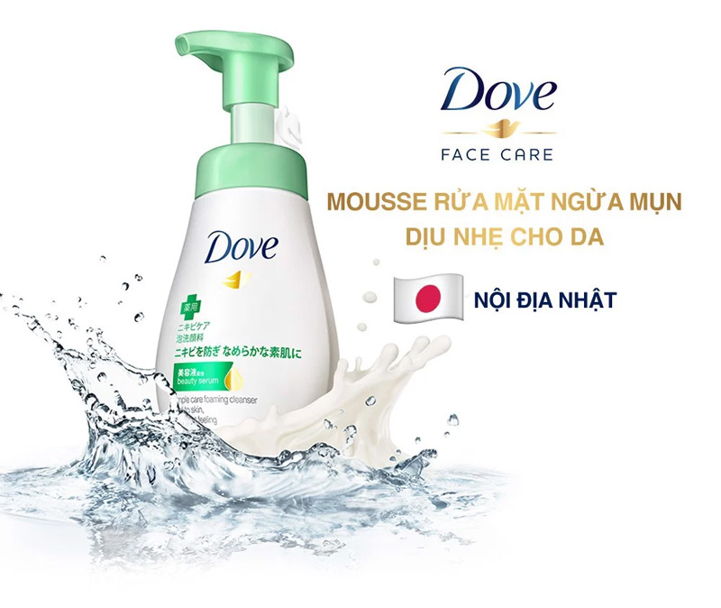 Sữa Rửa Mặt Dove Tinh Chất Serum Dạng Bọt Giúp Ngăn Ngừa Mụn Dịu Nhẹ 160ml