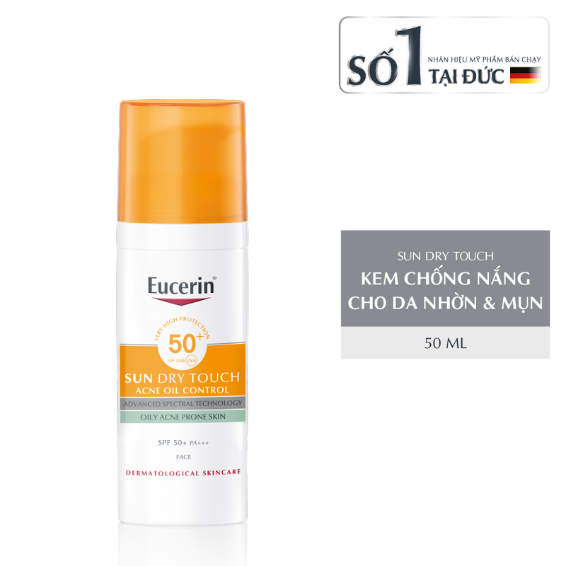 Gel Chống Nắng Eucerin Sun Dry Touch Acne Oil Control SPF50+ Cho Da Nhờn Mụn 50ml