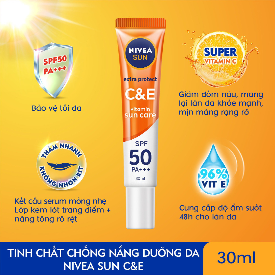 Tinh Chất Chống Nắng Nivea Sun Extra Protect C&E Vitamin Sun Care SPF50 PA+++ Dưỡng Sáng Khỏe 30ml