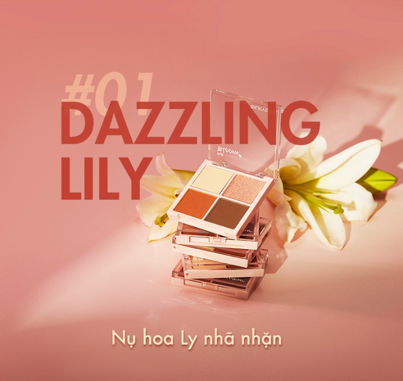 Phấn Mắt Silkygirl Full Bloom Shadow Quad 4 Ô Có Nhũ 01 Dazzling Lily