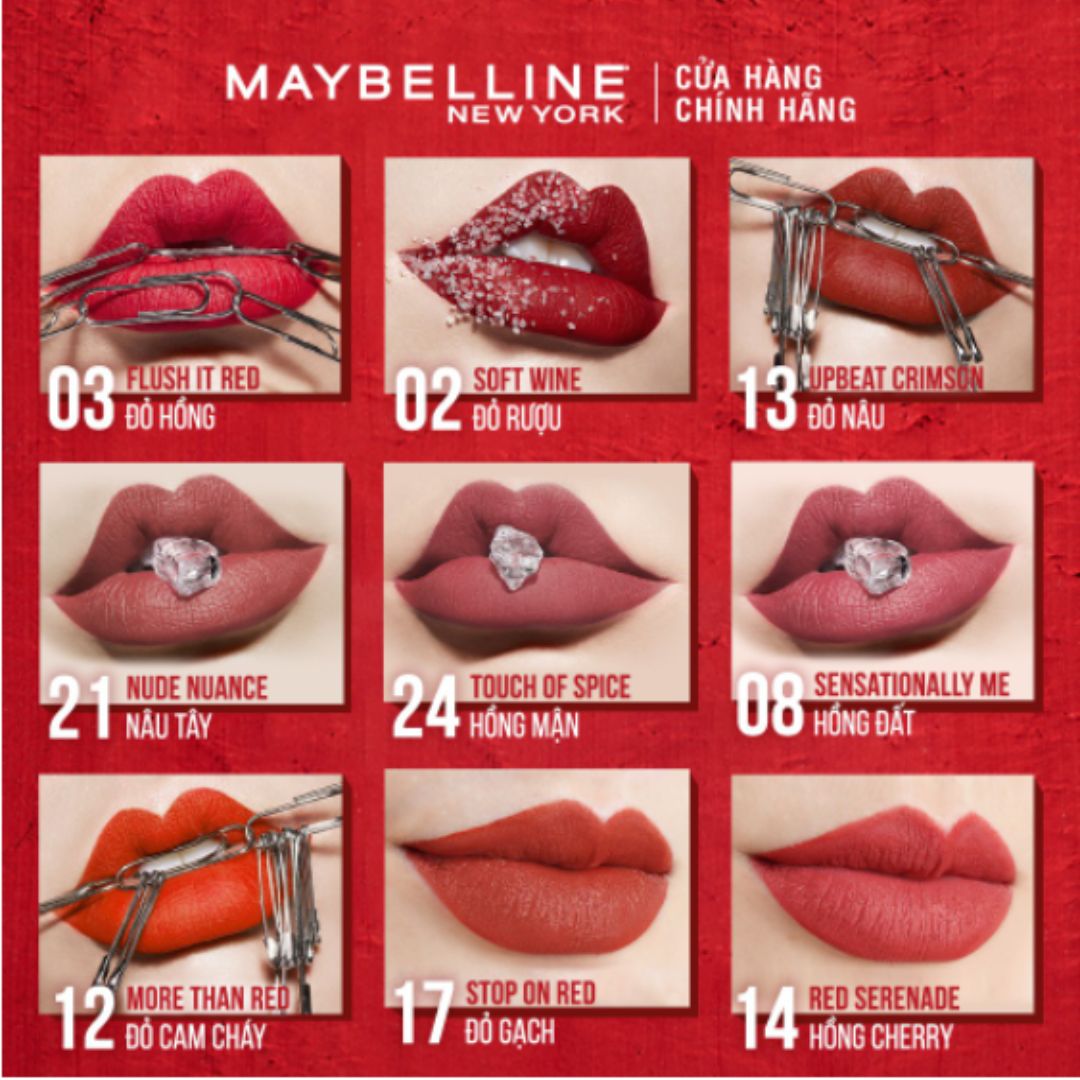 Son Kem Maybelline Sensational Liquid Matte Lipstick 17 Stop On Red Màu Đỏ Gạch Siêu Lì 7ml