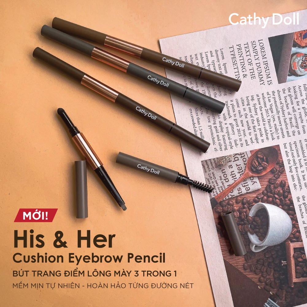 Chì Kẻ Mày Cathy Doll 3in1 His & Her Cushion Eyebrow Pencil #02 Medium Brown