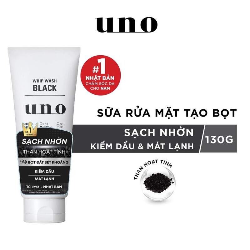 Sữa Rửa Mặt Shiseido Uno Whip Wash Black Cho Da Dầu 130g
