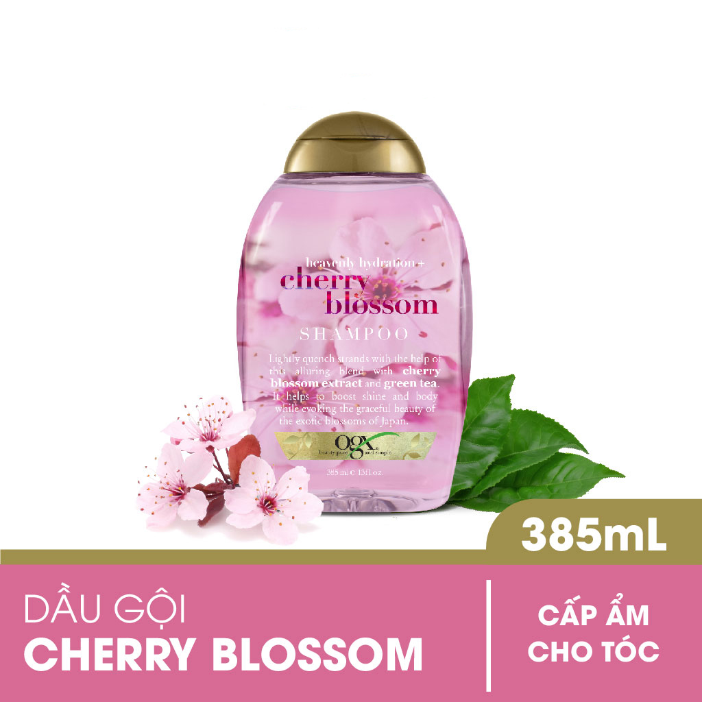 Dầu Gội OGX Heavenly Hydration + Cherry Blossom Shampoo Chiết Xuất Hoa Anh Đào 385ml