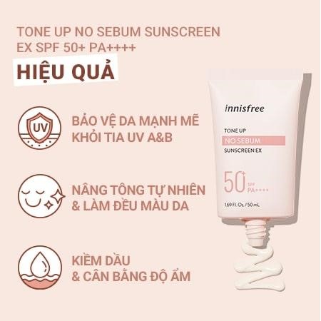 Kem Chống Nắng Innisfree Tone Up No Sebum Sunscreen EX SPF50 PA++++ 50ml