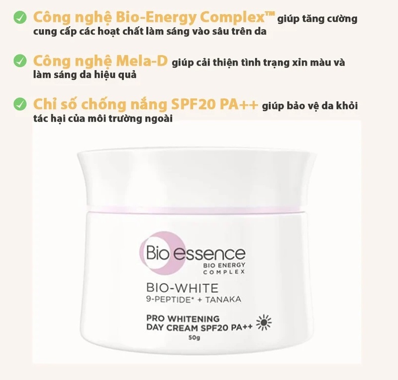Kem Dưỡng Bio-essence Bio-White Pro Whitening Day Cream SPF20 PA++ Làm Sáng Da Ban Ngày 50g