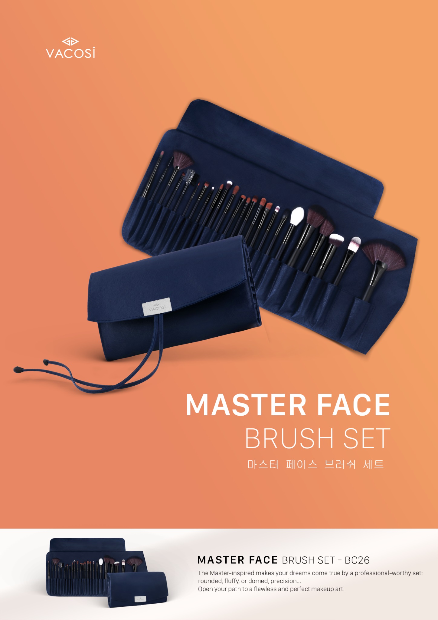 Bộ Cọ Vacosi Master Face Brush 24 Cây Bóp Da Xanh BC26 