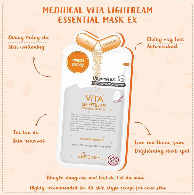 Mặt nạ Mediheal Upgrade EX X3 - Vita Lightbeam Essential Mask 10 PCS 