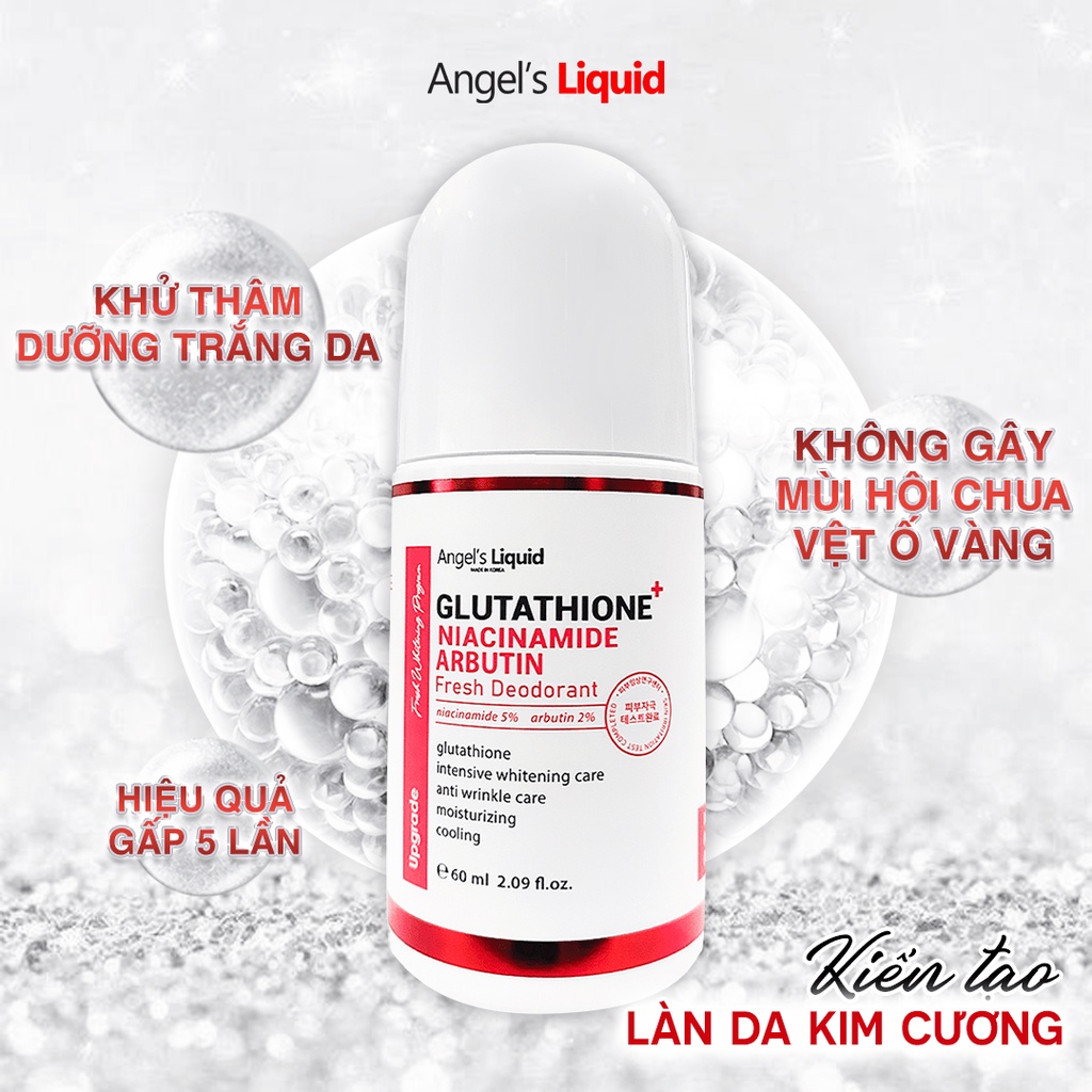Lăn Khử Mùi Angel's Liquid Glutathione plus Niacinamide Arbutin Fresh Deodorant Mờ Thâm Dưỡng Trắng 60ml MC