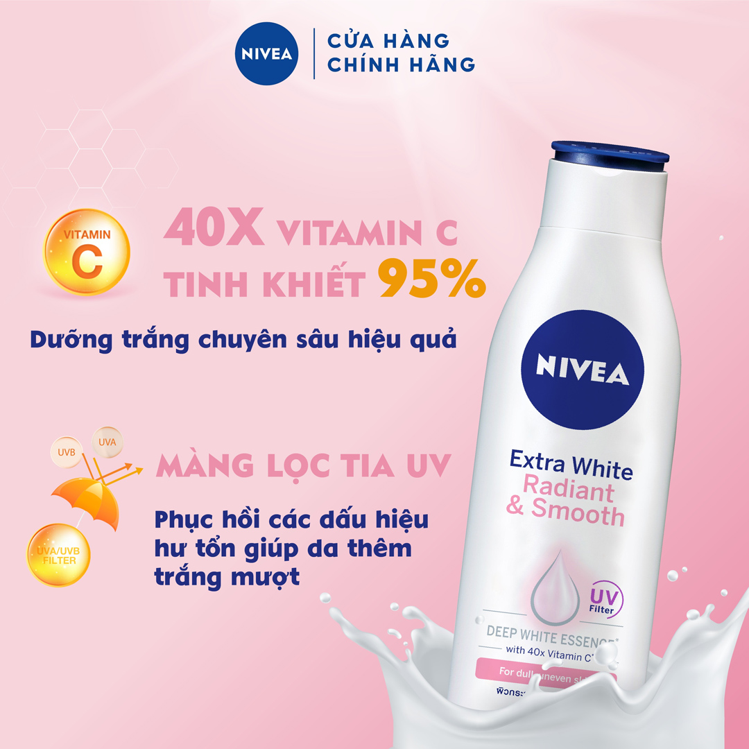 Sữa Dưỡng Thể Nivea Extra White Radiant & Smooth UV Body Lotion Dưỡng Da Sáng Mịn 600ml 