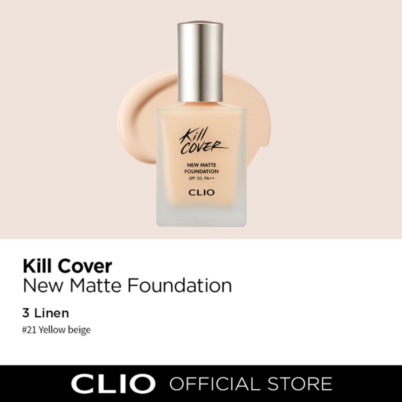 Kem Nền Clio Kill Cover New Matte Foundation SPF 20 PA++ #03 - BY Linen