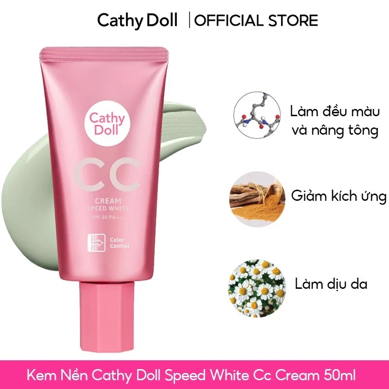 Kem Nền Cathy Doll Speed White CC Cream Spf 50+ 50ml 02 Green