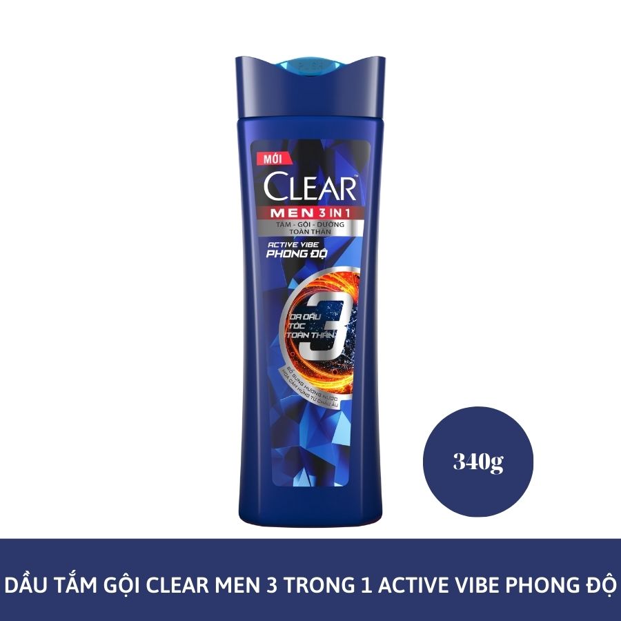 Dầu Tắm Gội CLEAR Men 3 in 1 Active Vibe Phong Độ 340g