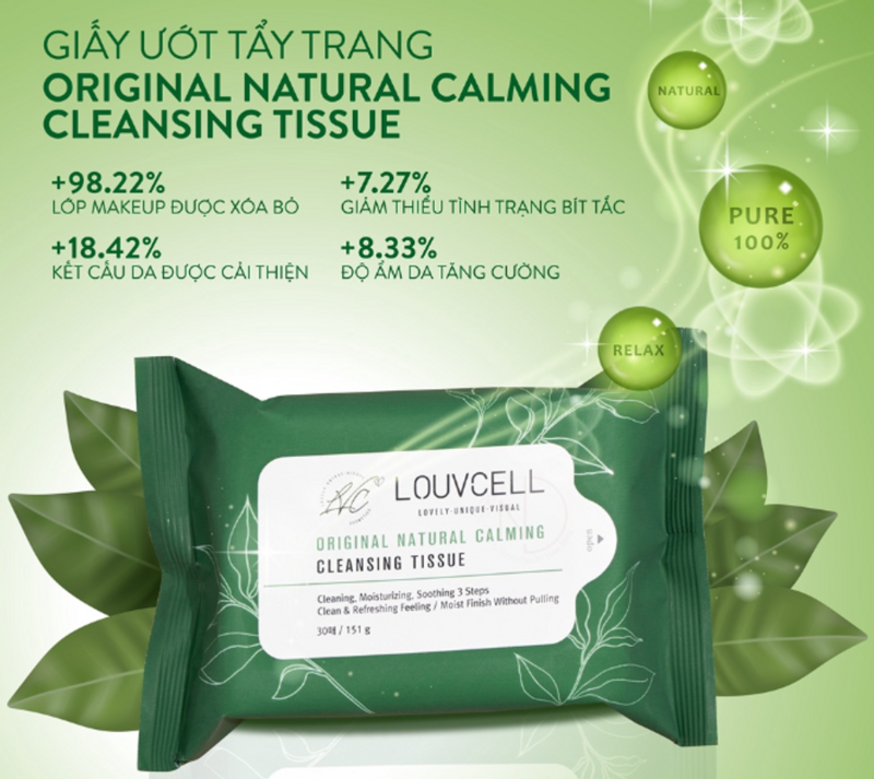 Khăn Tẩy Trang Louvcell Original Natural Calming Cleansing Tissue