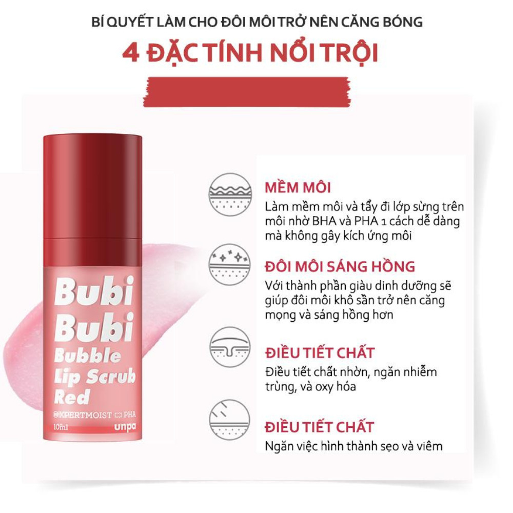 Tẩy Tế Bào Chết Môi Bubi Bubi Bubble Lip Scrub Red Sủi Bọt 10ml