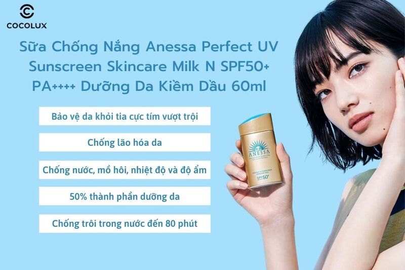 Sữa Chống Nắng Anessa Perfect UV Sunscreen Skincare Milk N SPF50+ PA++++ Dưỡng Da Kiềm Dầu 60ml