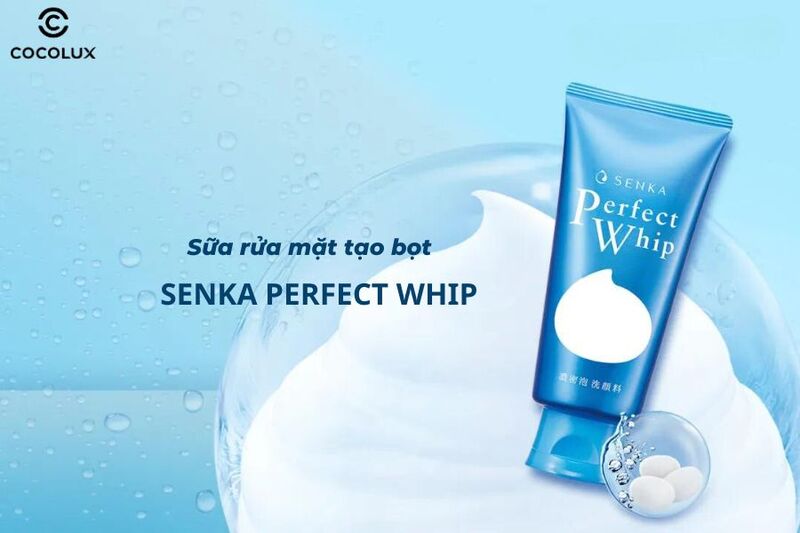 Review sữa rửa mặt Senka Perfect Whip tạo bọt màu xanh dương