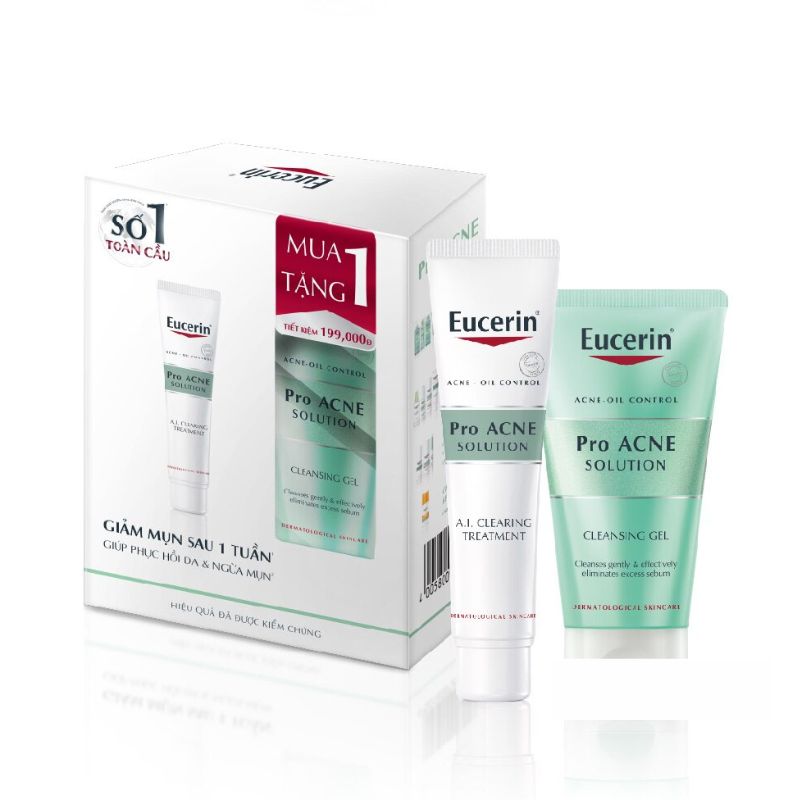 Bộ sản phẩm Eucerin gel rửa mặt dịu nhẹ cho da mụn 75ml và gel giúp giảm mụn 40ml