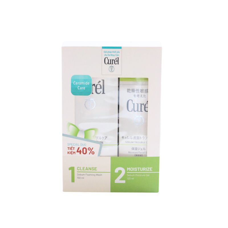 Bộ Sản Phẩm Curél: gel dưỡng ẩm 120ml và sữa rửa mặt bọt cho da dầu 150ml