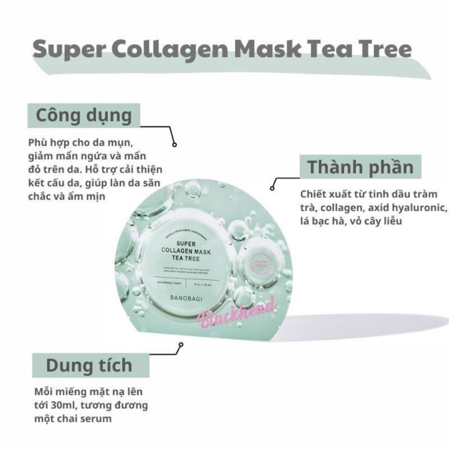 Mặt Nạ Banobagi Super Collagen Mask Tea Tree Blackhead Giảm Mụn Đầu Đen 30g