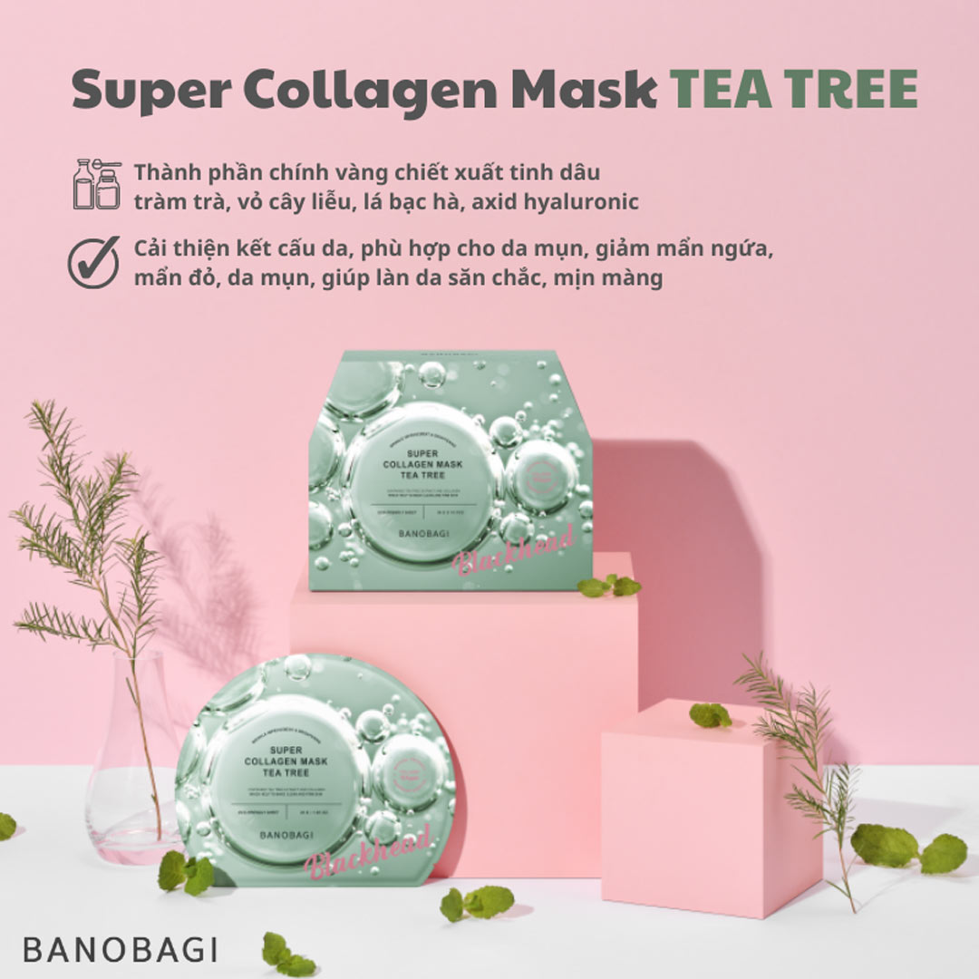 Mặt Nạ Banobagi Super Collagen Mask Tea Tree Blackhead Giảm Mụn Đầu Đen 30g