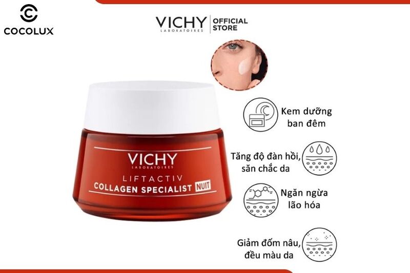 C&ocirc;ng dụng của kem dưỡng Vichy s&aacute;ng da, mờ th&acirc;m n&aacute;m ban đ&ecirc;m 50ml