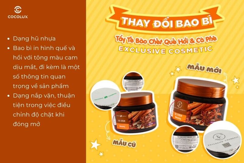Thi&ecirc;́t k&ecirc;́ mới của tẩy tế b&agrave;o chết body quế hồi Exclusive Cosmetic Gel Scrub Slimming Coffee Cinnamon Cloves