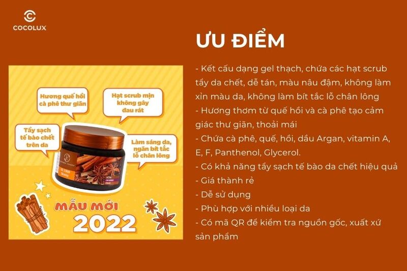 Ưu đi&ecirc;̉m của&nbsp;tẩy tế b&agrave;o chết body quế hồi Exclusive Cosmetic Gel Scrub Slimming Coffee Cinnamon Cloves
