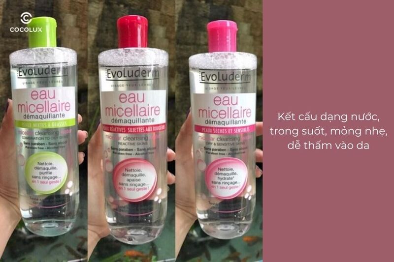 Kết cấu của nước tẩy trang Evoluderm Micellar Cleansing Water