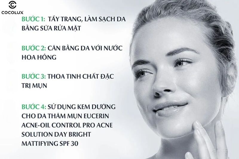 C&aacute;c bước d&ugrave;ng&nbsp;kem dưỡng Eucerin Pro ACNE Solution Day Bright Mattifying