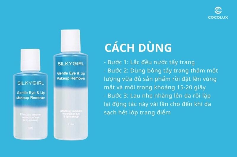 C&aacute;ch d&ugrave;ng&nbsp;nước tẩy trang cho mắt v&agrave; m&ocirc;i Silkygirl Gentle Eye & Lip Makeup Remover