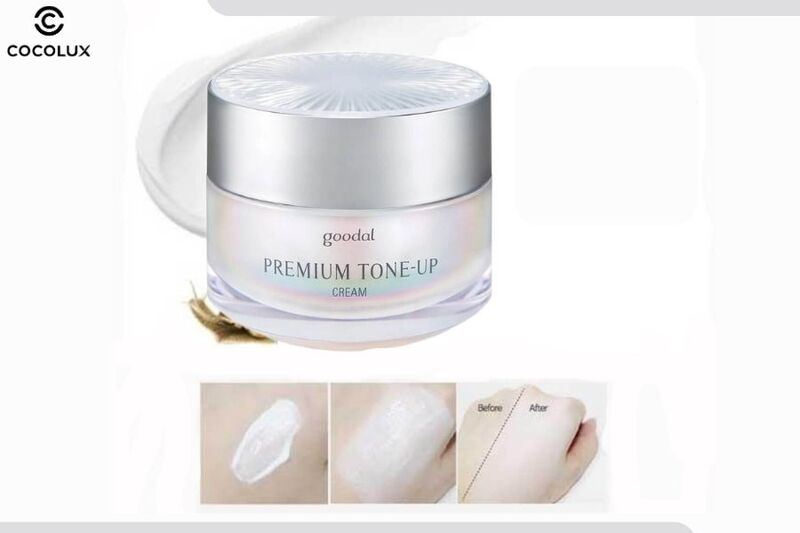 Kết cấu kem dưỡng Goodal Premium Snail Tone Up Cream Ốc Sên khá đặc, nâng tone nhẹ nhàng