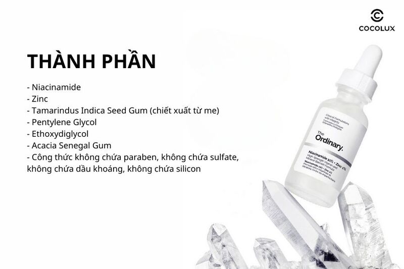 Thành phần của serum The Ordinary Niacinamide 10% + Zinc 1%