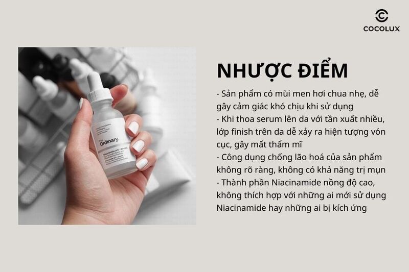 Nhược điểm của serum The Ordinary Niacinamide 10% + Zinc 1%