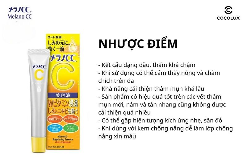 Nhược điểm của tinh chất Melano CC Essence