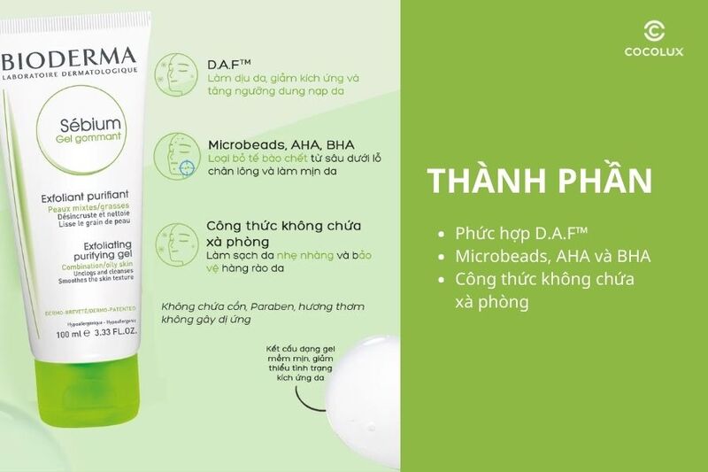 Thành phần chính của tẩy tế bào chết Bioderma Sebium Gel Gommant