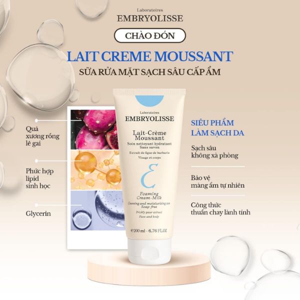 Thành phần Sữa Rửa Mặt Embryolisse Sạch Sâu Cấp Ẩm Lait Creme Moussant 200ml