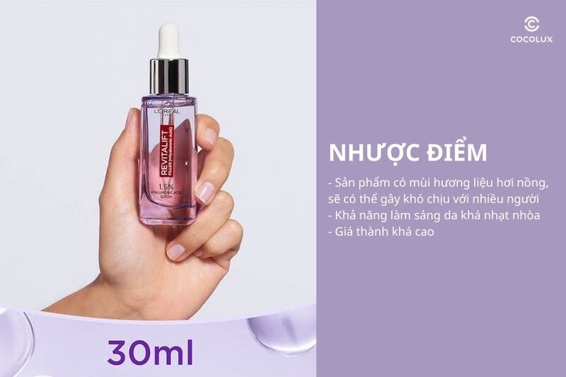 Nhược điểm của tinh chất L'Oreal Revitalift 1.5% Hyaluronic Acid