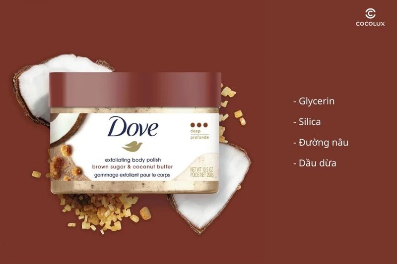 Thành phần chính của tẩy tế bào chết Dove Exfoliating Body Polish Brown Sugar & Coconut Butter