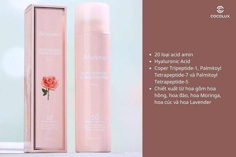Thành phần của xịt chống nắng JM Solution Hoa Hồng Glow Luminous Flower Sun Spray Hồng