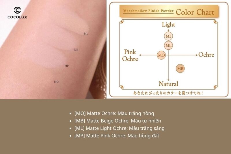 4 tông màu của phấn phủ Canmake Marshmallow Finish Powder