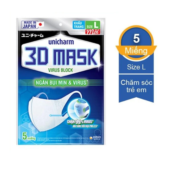 Khẩu Trang Unicharm 3D Mask Virus Block - Ngăn Bụi Mịn Và Virus