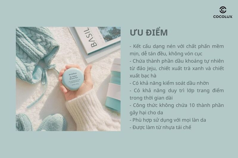 Ưu điểm của phấn phủ Innisfree No Sebum Mineral Pact