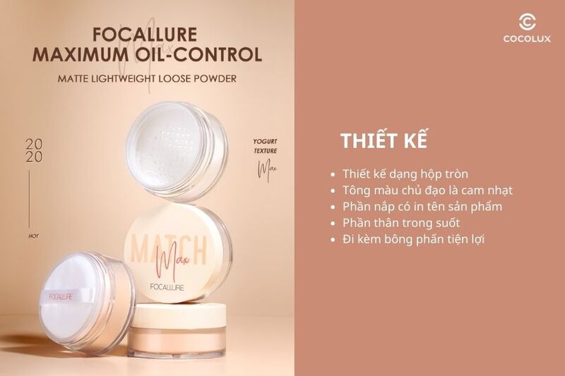 Thiết kế của phấn phủ bột Focallure Match Max Baking & Setting Matte Loose Powder