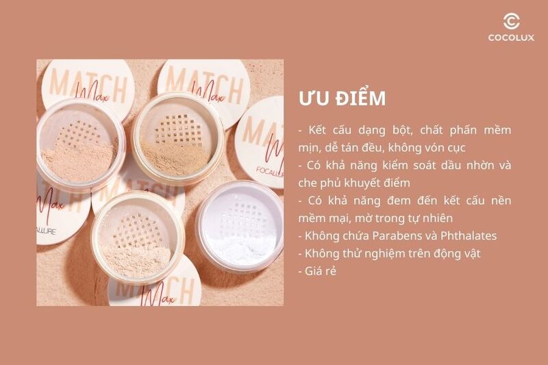 Ưu điểm của phấn phủ bột Focallure Match Max Baking & Setting Matte Loose Powder