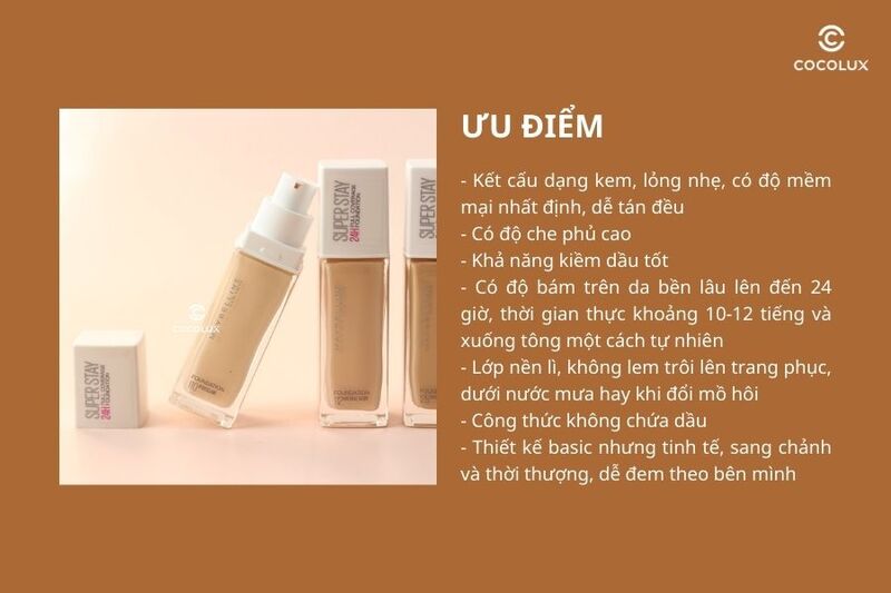 Ưu điểm của kem nền Maybelline Super Stay Full Coverage Foundation 24h