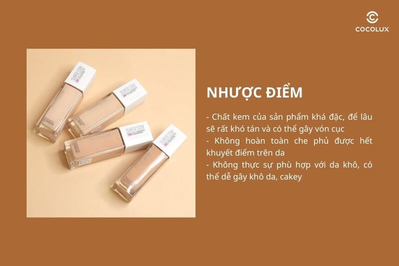 Nhược điểm của kem nền Maybelline Super Stay Full Coverage Foundation 24h
