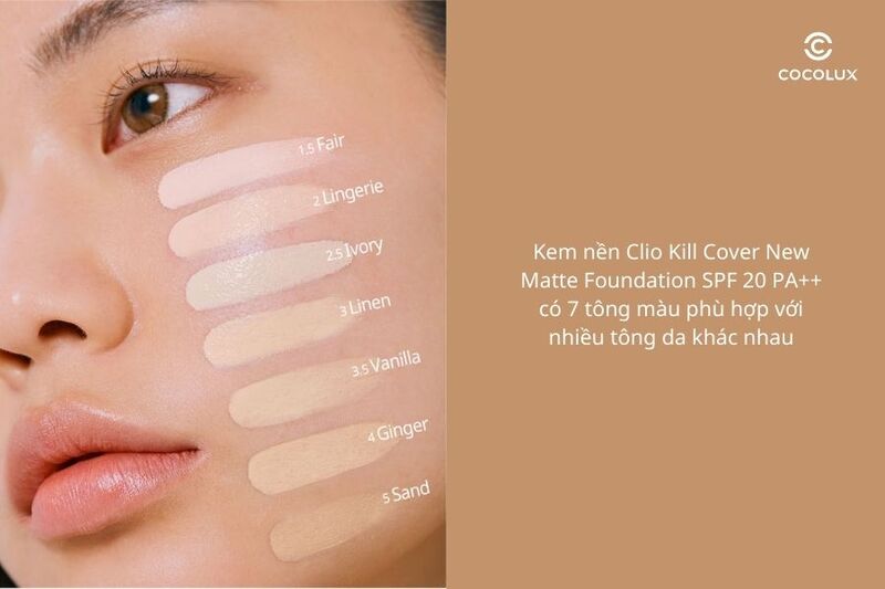 7 tông màu của kem nền Clio Kill Cover New Matte Foundation SPF 20 PA++ (Hình 1)